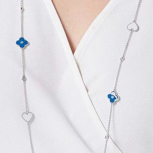 Diamonique Enamel Motif 36” Sterling Silver Necklace NIB